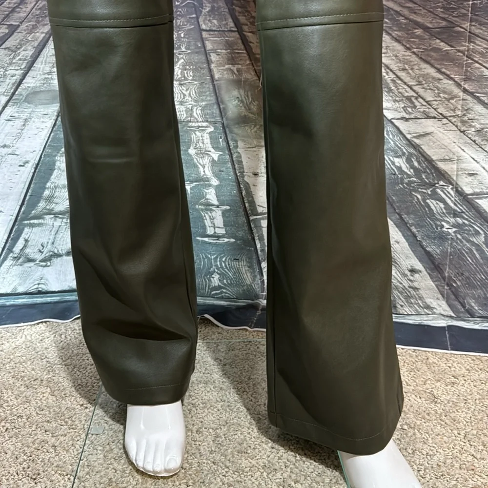 Anthropologie Avec Les Filles Faux Leather Kick-Flare Pants in Green - Picture 8 of 10